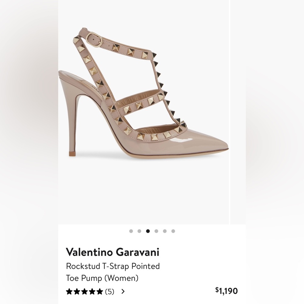 USED Valentino Garavani Rockstud T-Strap Pointed Toe Pump